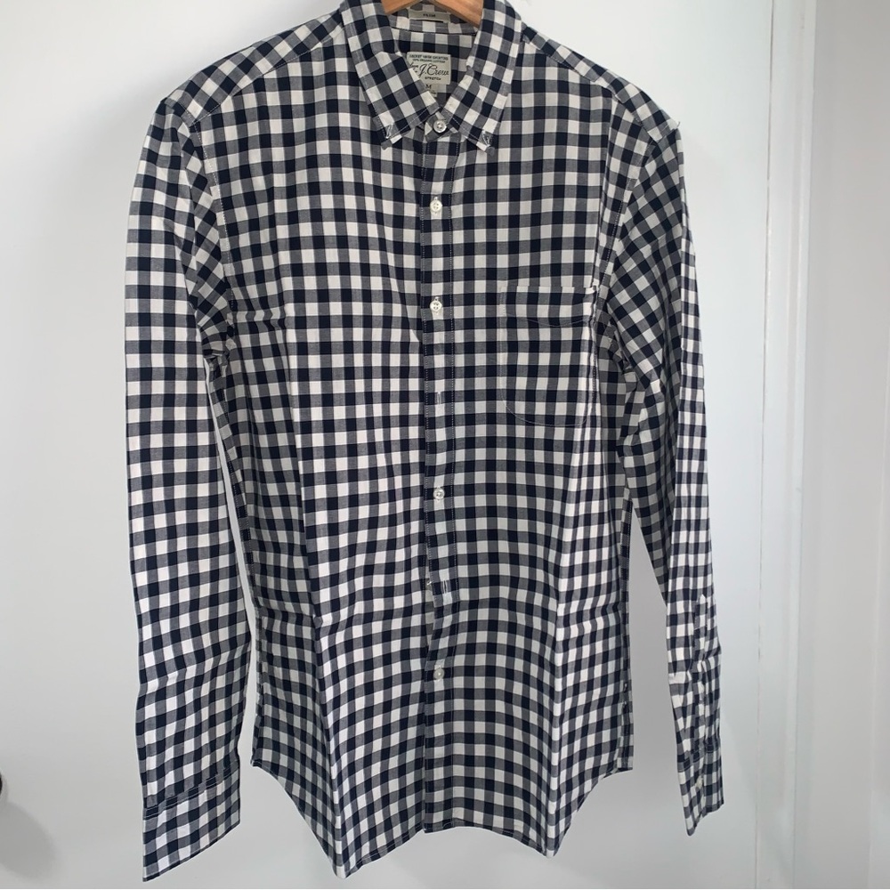 J. Crew Navy blue and White Checkered Button Down Shirt Size Medium